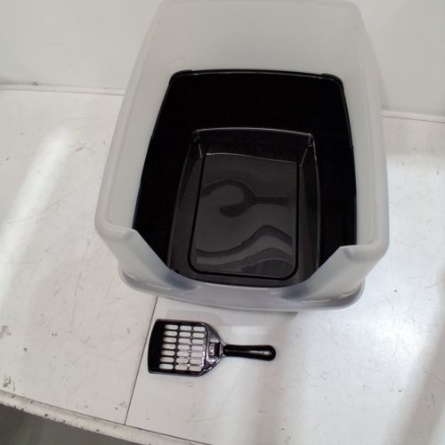 IRIS OPEN TOP CAT LITTER BOX KIT WITH SHIELD AND SCOOP - 16" X 12" - DARK GREY/CLEAR - (MODEL: CLH-12) image 3