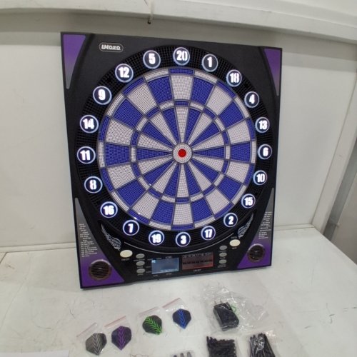 UHOZO ELECTRONIC DARTBOARD WITH 12 SOFT TIP DARTS - 1-8 PLAYERS; 34 GAMES; OVER 350 OPTIONS - BLUE/PINK image 2