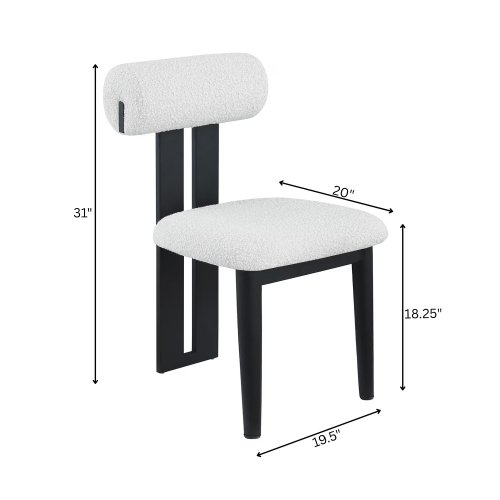 2PK LIVINVELURIS MODERN ELEGANCE WHITE BOUCLÉ FABRIC & BLACK WOODEN LEG DINING CHAIRS - WHITE/BLACK image 2