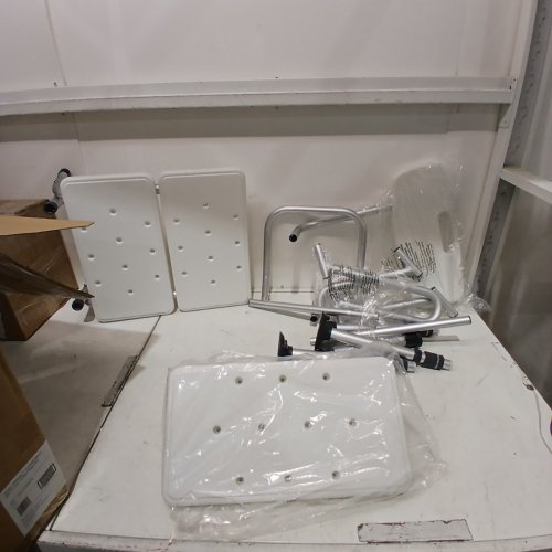 DRIVE MEDICAL SPLASH DEFENSE TUB TRANSFER BENCH FOR BATHTUB WITH CURTAIN GUARD PROTECTION - 400LB MAX, 28" L X 16" D - WHITE AND SILVER - (MODEL: RTL12032KDR) image 2
