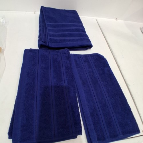 3PC HITIME COTTON TOWELS SET - DARK BLUE image 2
