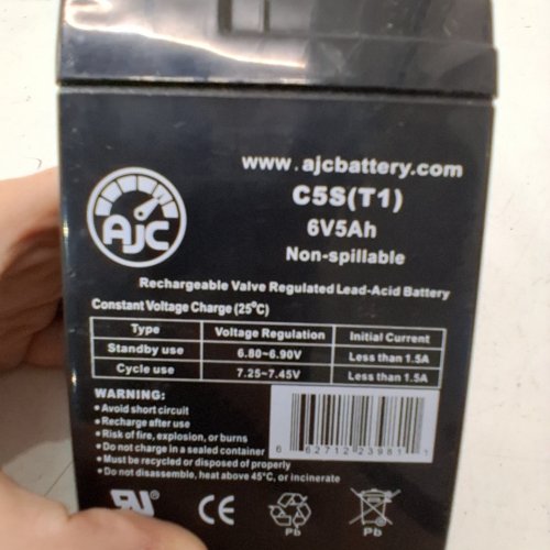 AJC BATTERY SEALED LEAD-ACID BATTERY - 6V/5AH - BLACK (MODEL: C5S(T1)) image 2