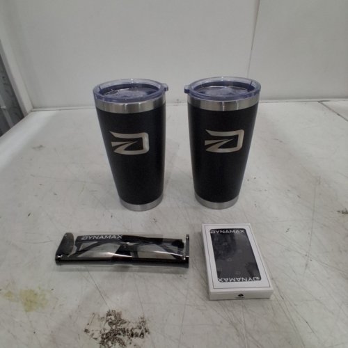 4PC DYNAMAX STAINLESS STEEL TUMBLERS, CARD DECK & GLASES - BLACK/SILVER image 2
