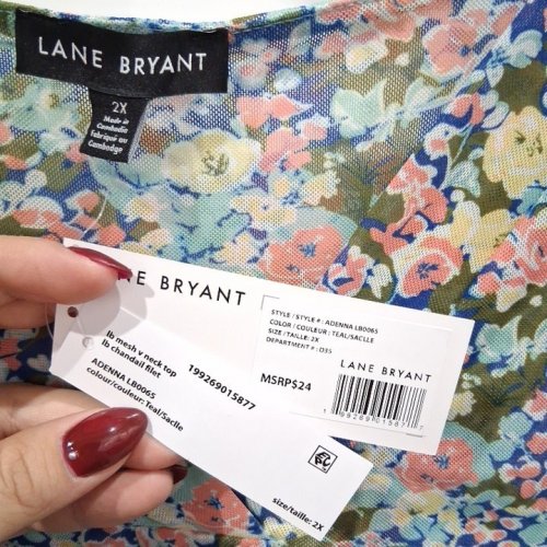 WOMEN'S LANE BRYANT FLORAL V-NECK TOP - 2X - TEAL (STYLE: ADENNA LB0065) image 3