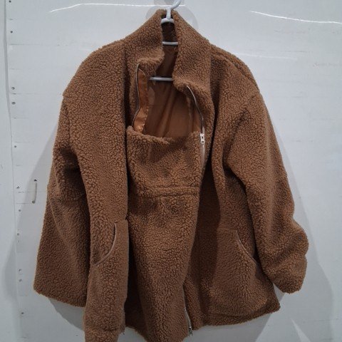 WOMEN'S WINTER WARM FLEECE MATERNITY COAT FULL ZIP - LARGE - BROWN image 2