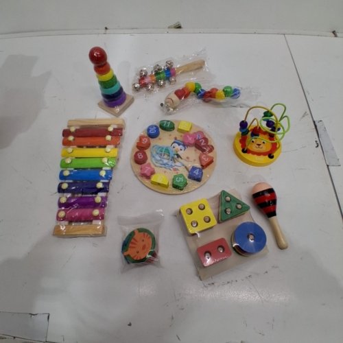 9PC WOODEN BABY MUSICAL AND TEACHING CLOCK MONTESSORI SENSORY TOYS - MULTICOLOUR image 2