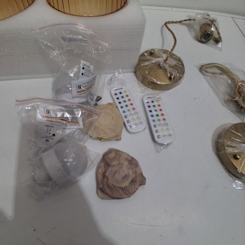 2PK SHENMOYL VINTAGE HANGING PENDANT LIGHTS WITH GLASS SHADES - Z-STRIPED - GOLD, WHITE image 4