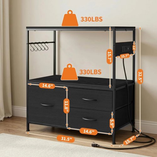 GARVEE HEAVY DUTY METAL TABLE / STAND WITH OUTLETS - 32" X 32" - BLACK (MODEL: PHK_38VRGVWU) image 2