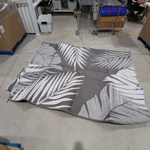 LARGE OUTDOOR FLORAL AREA RUG - 12FT X 9FT - GREY/WHITE image 2
