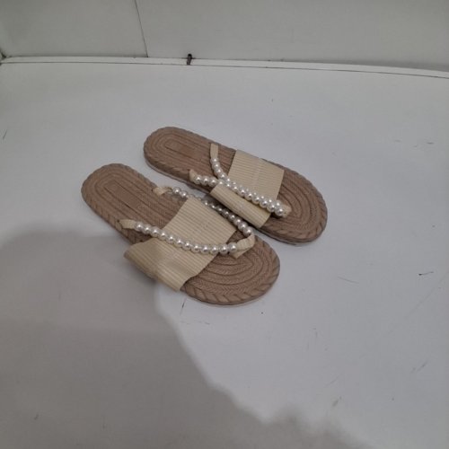 WOMEN'S PEARL ACCENT FLIP FLOPS - SIZE 8 - BEIGE image 2