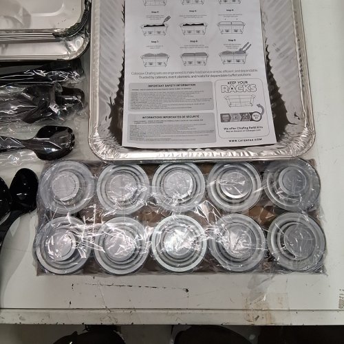 5PK CATERPAX DISPOSABLE CATERING BUFFET SET WITH UTENSILS - 5 TRAY - SILVER (ITEM: CP-10T5RFF) image 5