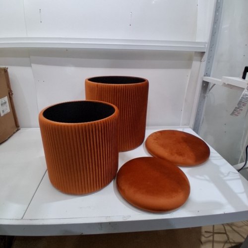 2PC UPHOLSTERED OTTOMANS - 16.5" AND 13.4" - ORANGE image 3