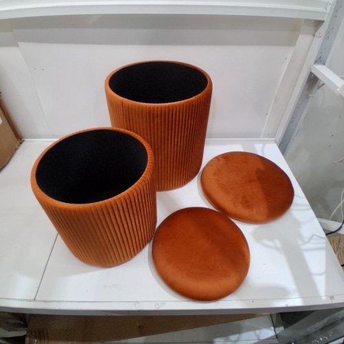 2PC UPHOLSTERED OTTOMANS - 16.5" AND 13.4" - ORANGE image 4