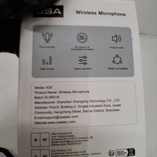 OSA WIRELESS LAVALIER MICROPHONE SYSTEM WITH 3.5MM AUX RECEIVER AND 2 MICROPHONES - BLACK (MODEL: K35) image 3