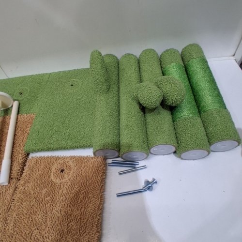 PAWZ ROAD 5-TIER FLOOR TO CEILING CACTUS CAT CLIMBING TREE WITH SCRATCHING POST HAMMOCK AND HANGING BALL - ADJUSTABLE HEIGHT 95"-108" - GREEN/BROWN (MODEL: AMT0187GN) image 3