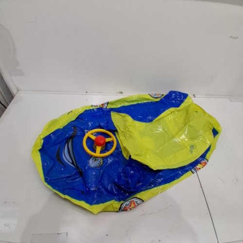 INFLATABLE BABY POOL CAR FLOAT WITH SUNSHADE - 44 LBS MAX - BLUE / YELLOW image 2