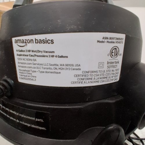 AMAZON BASICS STAINLESS STEEL TANK POWERFUL SUCTION WET/DRY VACUUM - 4 GALLON 3 HP - SILVER/BLACK (MODEL: V0407S) image 5