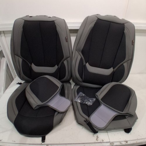 6PC COVERADO NAPPA LEATHER WATERPROOF CAR SEAT COVERS - UNIVERSAL FIT - BLACK/GREY image 2