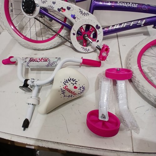 GIRLS HUFFY SEASTAR BICYCLE WITH TRAINING WHEELS - 18" - PURPLE/PINK/WHITE - (MODEL:59814C) image 4