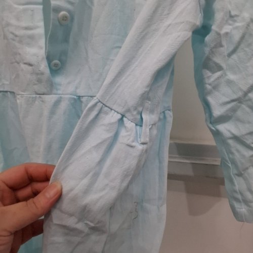 WOMEN'S LAPEL LOOSE FIT CASUAL PLEATED 3/4 SLEEVE BUTTON DOWN SHIRT DRESS MIDI DRESS - MEDIUM - COTTON LINEN/LIGHT BLUE image 3