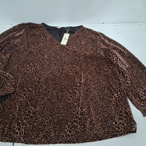 WOMEN'S METALLIC PARTY GLITTER LONG SLEEVE TOP - 2X -BROWN/BLACK image 2