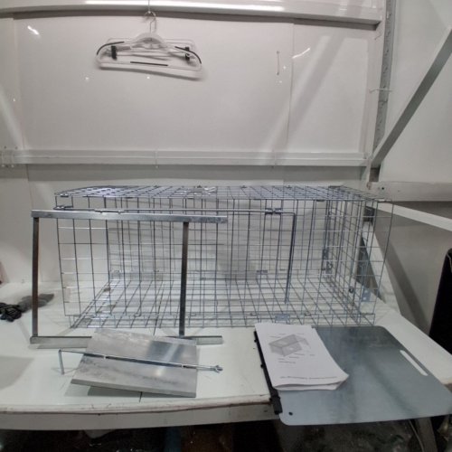 LARGE FOLDABLE HUMANE LIVE ANIMAL TRAP WITH SLIDING DOOR - 42" - SILVER image 2