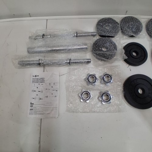 12PC YES4ALL ADJUSTABLE CAST IRON DUMBBELL SET - 40LBS - 4 5LBS PLATES, 4 3LBS PLATES, 3 BARBELLS ATTACHMENTS - BLACK/SILVER (MODEL: HKJQ) image 3