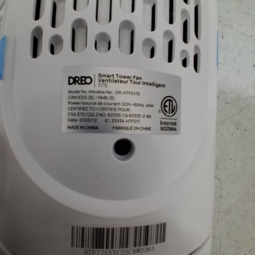 DREO OSCILLATING SMART TOWER FAN - 4 SPEEDS - 3 MODE - 28DB - 45W - WHITE (MODEL: DR-HTF017S) image 3