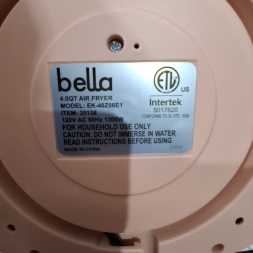 BELLA SLIM AIR FRYER - 4 QT, 120 V, 1300W - PINK (MODEL: EK-40Z06E1) image 3
