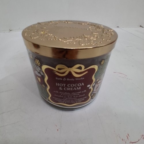 BATH & BODY WORKS HOT COCOA & CREAM SCENTED CANDLE - 14.5 OZ - BROWN WAX /GOLD LID image 3