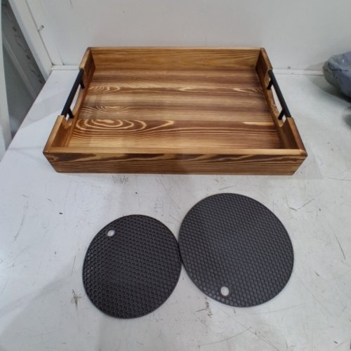 LOTFANCY WOOD SERVING TRAYS WITH HANDLES - 17" X 13" - BROWN image 2