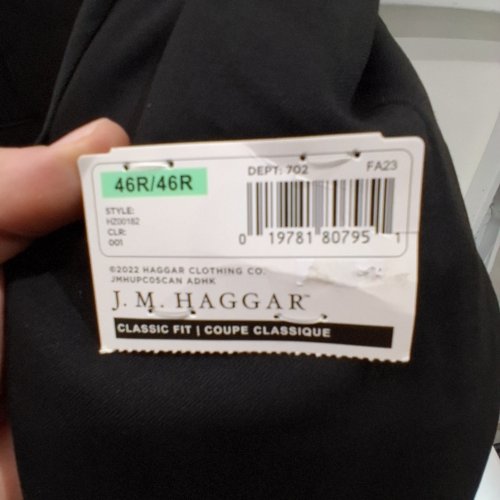 MENS J.M HAGGAR PREMIUM CLASSIC FIT SUIT JACKET - 46R - BLACK (STYLE:HZ00182) image 3