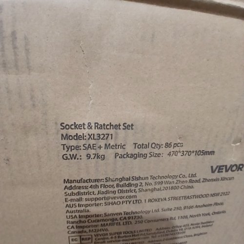 86PC VEVOR SOCKET & RATCHET SET - SAE & METRIC - BLACK (MODEL: XL3271) image 2