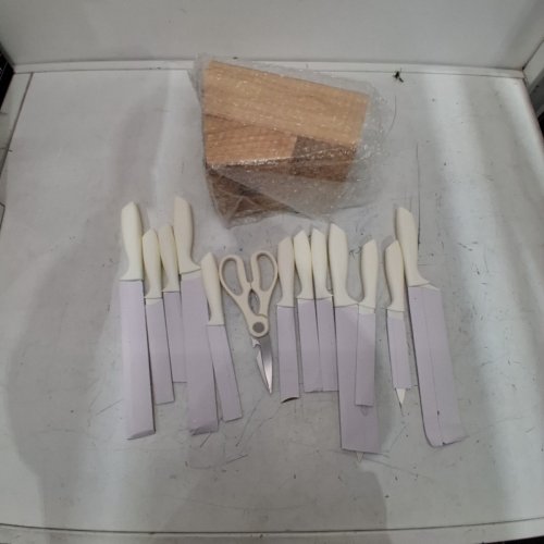 15PC HUNTER.DUAL DISHWASHER SAFE KITCHEN KNIFE SET WITH BLOCK - WHITE/ BROWN (MODEL: PRO-GX) image 4