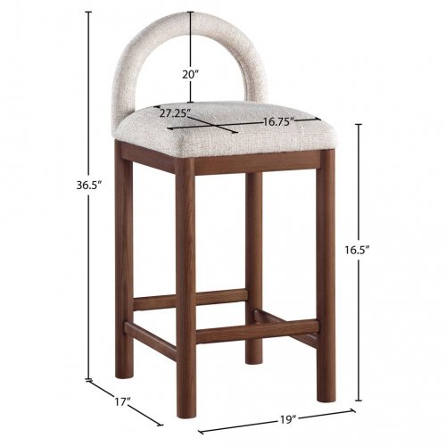 MERIDIAN FURNITURE COUNTER STOOL WITH BACK - 16" SEAT HEIGHT - BEIGE/BROWN - (MODEL: 11033BEIGE-C) image 2