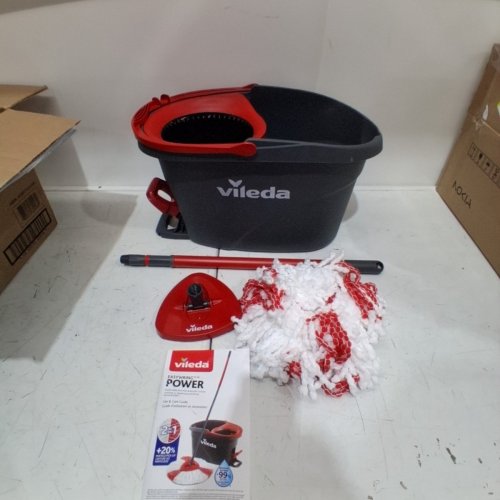 VILEDA EASYWRING SPIN MOP AND BUCKET SYSTEM WITH 2 EXTRA REFILL HEADS AND TELESCOPIC HANDLE - BLACK/RED (MODEL: 1898219) image 2