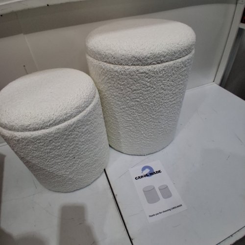 2PC CAROL MADE OTTOMAN WITH STORAGE SHERPA STYLE - 16"/18" - BEIGE image 2