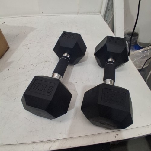 2PK RUBBER HEX DUMBBELLS - 17.5LBS - BLACK image 3