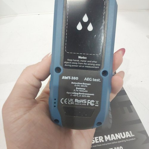 AEG TEST. RECHARGEABLE PINLESS MOISTURE METER FOR WOOD DRYWALL & MASONRY WOOD - BLUE / BLACK (MODEL: AWT-380) image 3