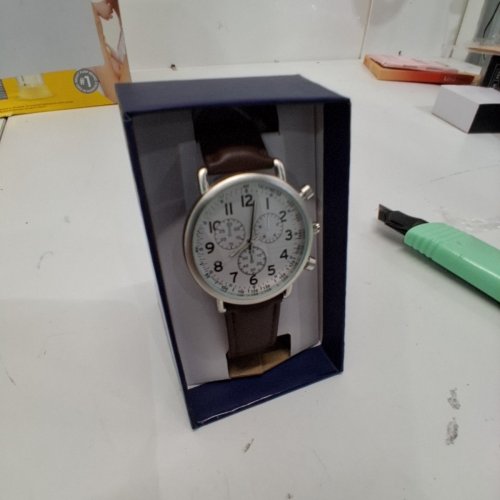 MENS GEORGE ANALOG LARGE DISPLAY WRISTWATCH - 40 MM- BROWN STRAP, SILVER-TONE CASE, WHITE DIAL (MODEL: WCCMS20) image 5