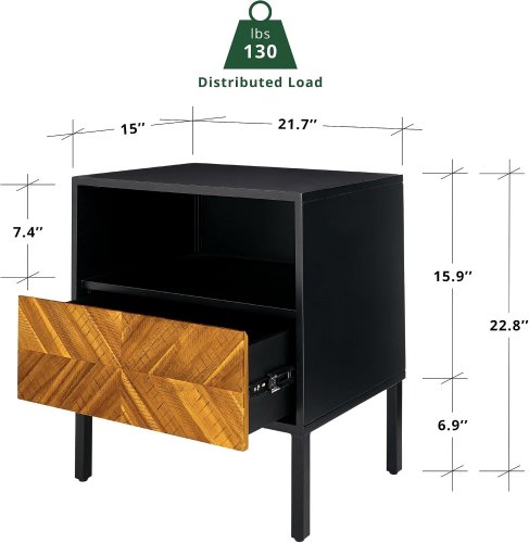 VIVIAN WOODEN NIGHTSTAND - 25" X 18" X 20" - BLACK / RUSTIC GOLDEN BROWN (STYLE: CANDIMAO250008) image 2