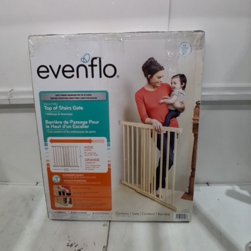 EVENFLO WALK-THRU TOP OF STAIRS BABY AND PET GATE - 32'' X 30'' - 48'' - NATURAL WOOD (MODEL: 1050) image 4