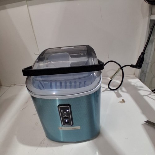 EUHOMY COUNTERTOP ICE MAKER MACHINE WITH HANDLE, BASKET & SCOOP - MAKES 26LB PER DAY - SILVER (MODEL: IM-01X/IM008-BSI-CAEH) image 8