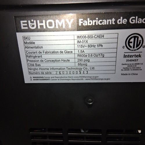 EUHOMY COUNTERTOP ICE MAKER MACHINE WITH HANDLE, BASKET & SCOOP - MAKES 26LB PER DAY - SILVER (MODEL: IM-01X/IM008-BSI-CAEH) image 11