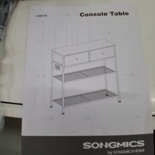 SONGMICS CONSOLE TABLE WITH POWER OUTLETS, LED LIGHTS, 3 FABRIC DRAWERS - RUSTIC BROWN (MODEL: LGS175K101) image 2