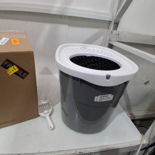 IRIS USA COVERED TOP-ENTRY SCATTER-PREVENTING CAT LITTER BOX WITH SCOOP - LARGE/20.47" X 16.14" X 14.56" - GREY/WHITE - (MODEL: PUNT-530) image 2