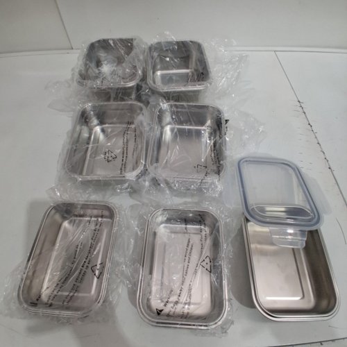 8PC NEOFLAM STAINLESS STEEL CONTAINERS WITH 1 SMALL LID - MULTIPLE SIZES - SILVER (MODEL: 8523323) image 2