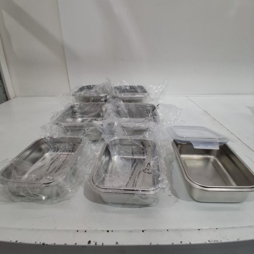 8PC NEOFLAM STAINLESS STEEL CONTAINERS WITH 1 SMALL LID - MULTIPLE SIZES - SILVER (MODEL: 8523323) image 3