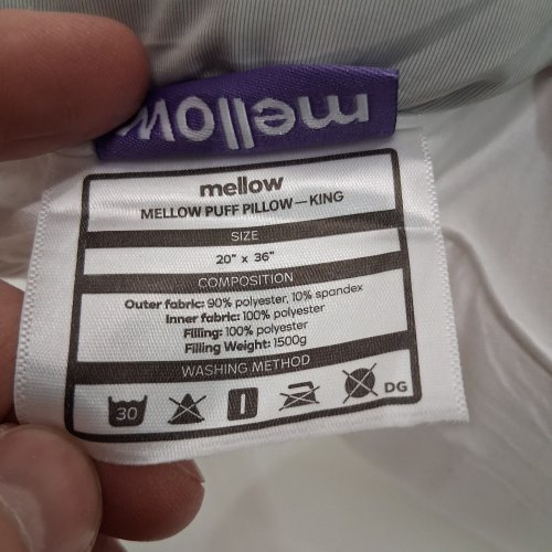 2PK MELLOW COOLING CLOUD DESIGN PUFF PILLOW - KING 20" X 36" - WHITE/GREY image 6