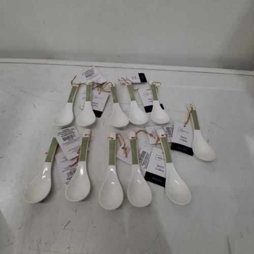 11PK MAINSTAYS VIENNA CERAMIC SPOON - 6.5" - WHITE/GREEN image 2
